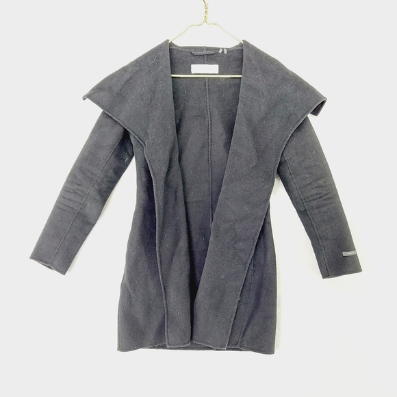 Tahari Marla Open Front Wool Coat Shawl Collar Black Comfy Winter Jacket Z27 - Picture 1 of 8